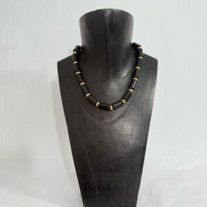 Vintage Napier Black and Gold Chunky Lucite Beaded Collar Necklace Signed